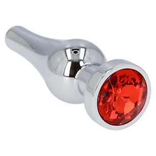 Accessorio silver ergonomico con base decorata da gemma rossa brillante