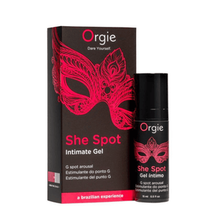 Gel stimolante punto G Orgie She Spot con scatola e flacone nero e dettagli rosa