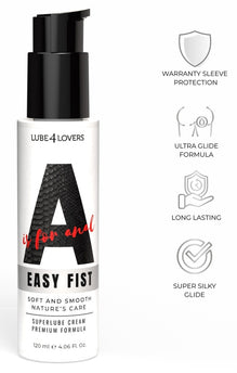 Flacone con dispenser Lube4Lovers A Easy Fist 120 ml, lubrificante anale in crema ultra glide a lunga durata con formula super silky.
