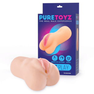Confezione del masturbatore maschile Pure Toyz con prodotto posizionato davanti su sfondo chiaro.