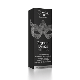 Confezione Orgie Orgasm Drops Intense con design elegante nero e maschera argentata