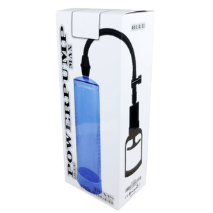 Dispositivo manuale ad aspirazione con camera blu semitrasparente e pompa a mano collegata da tubo flessibile