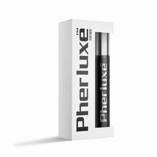 Confezione del profumo maschile Pherluxe for Men con flacone nero e packaging bianco