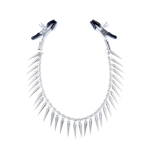 Set di pinze regolabili in metallo con rivestimento nero antiscivolo, collegate da una catena con punte decorative per un design deciso e originale