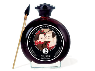 Flacone di body painting Shunga al gusto cioccolato da 100 ml con pennello applicatore incluso.