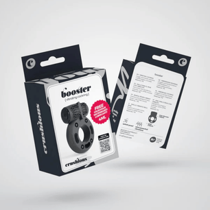 Confezione dell'anello penieno vibrante Booster con lubrificante omaggio e packaging del prodotto