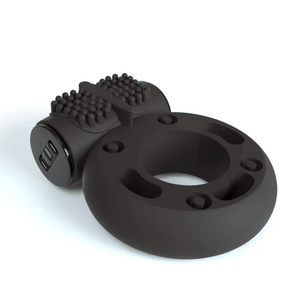Anello penieno vibrante Booster con doppio stimolatore testurizzato in silicone nero vista prodotto