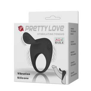 Anello vibrante in silicone Pretty Love con stimolatore a lingua, confezione prodotto