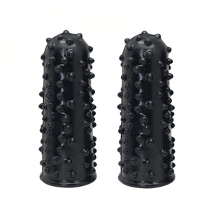 Due coperture in silicone nero con superficie a rilievo, vista frontale su sfondo bianco.