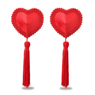 Copricapezzoli adesivi a cuore rosso con lunga nappina accessorio lingerie sexy riutilizzabile