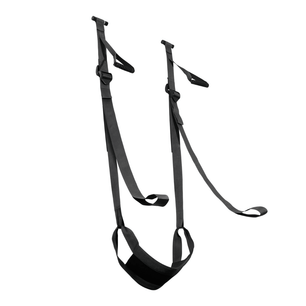 Adjustable black door sex swing straps with handles and door anchor support for up to 136 kg
