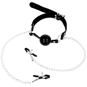 OHMAMA FETISH - Ball Gag Nera con Pinze per Capezzoli