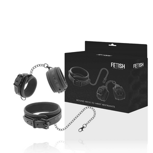 FETISH SUBMISSIVE - Collana e Manette in Pelle Vegana con Fodera in Noprene