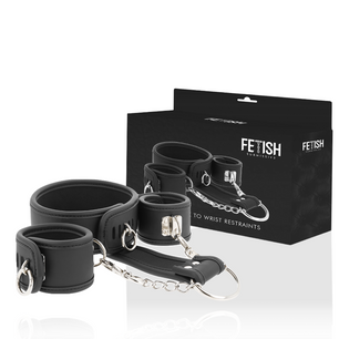 FETISH SUBMISSIVE - Collana e Manette in Pelle Vegana con Fodera in Noprene
