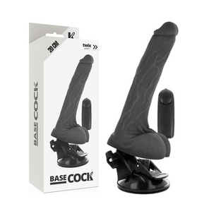 BASECOCK - Vibratore Realistico Telecomando Nero con Testicoli 20 Cm -o- 4 Cm