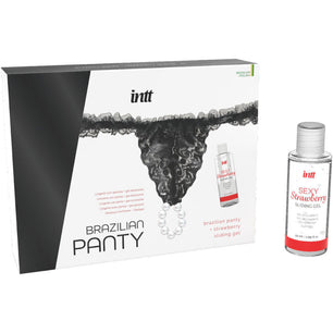 INTT RELEASES - Slip Nero Brasiliano con Perle e Gel Lubrificante 50 Ml