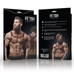FETISH SUBMISSIVE ATTITUDINE - Imbracatura per Bulldog in Ecopelle da Uomo Nera/rossa