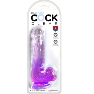 KING COCK - Clear Pene Realistico con Sfere 13.5 Cm Viola