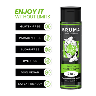 BRUMA - Olio da Massaggio Premium Effetto Calore Sapore Anguria 3 in 1 - 100 Ml