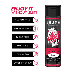 BRUMA - Olio da Massaggio Premium Effetto Calore Sapore Fragola 3 in 1 - 100 Ml