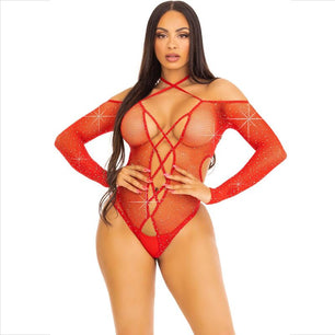 LEG AVENUE - Body Crothless con Rosso Lucido