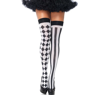 LEG AVENUE - Calzini Alti Arlecchino Bianco/nero