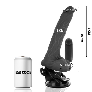 BASECOCK - Vibratore Realistico Telecomando Nero con Testicoli 20 Cm -o- 4 Cm