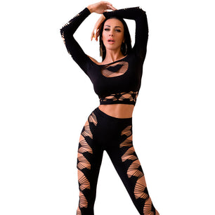 CHILIROSE - Cr 4436 Top e Leggins Nero S/l