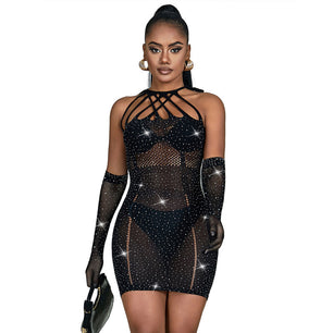 SUBBLIME - 952235 Abito a Rete con Strass Nero Taglia Unica