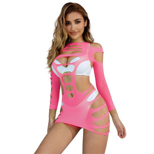 SUBBLIME - 952273 Vestito Elastico a Rete Manica Lunga Rosa Taglia Unica