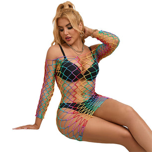 SUBBLIME - 952426 Vestito a Rete Manica Lunga Arcobaleno Taglia Unica