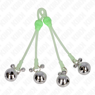 KINK - Pinze per Capezzoli Teschio Luminoso con Anello Campane Regolabili Verde/argento