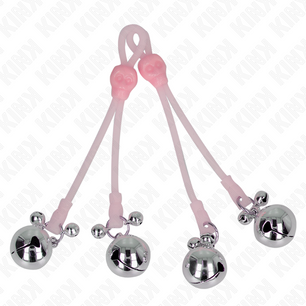 KINK - Pinze per Capezzoli Teschio Luminoso con Anello Campanelli Regolabili Rosa/argento