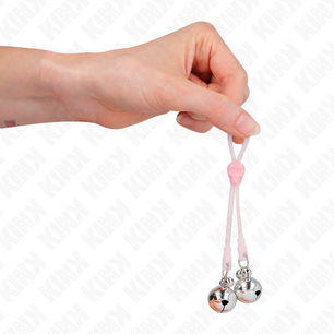 KINK - Pinze per Capezzoli Teschio Luminoso con Anello Campanelli Regolabili Rosa/argento