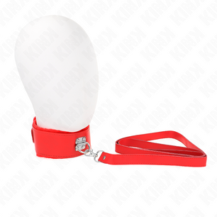 KINK - Collana con Guinzaglio 116 Cm con Borchie in Argento Modello 4 Rosso Regolabile 40-48 Cm X 6 Cm