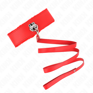 KINK - Collana con Guinzaglio 116 Cm con Borchie in Argento Modello 4 Rosso Regolabile 40-48 Cm X 6 Cm