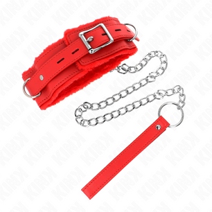 KINK - Collare con Guinzaglio 65 Cm con Restrizioni Rosso 36-42 Cm X 5,5 Cm