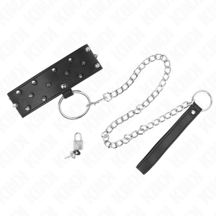 KINK - Collana con Guinzaglio 65 Cm con Borchie in Argento Modello 5 Regolabile 36-43 Cm X 5 Cm