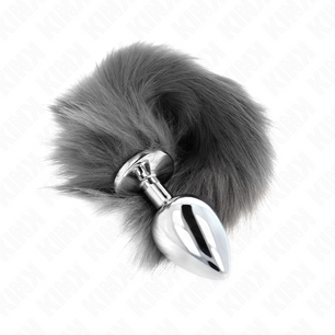 KINK - Plug Anale L 10 X 4 Cm con Coda Sintetica 40 Cm Grigio e Bianco