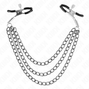 KINK - Pinze per Capezzoli con 3 Catene Nere 20/23/28 Cm