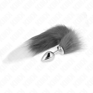 KINK - Plug Anale Misura M 8 X 3,5 Cm con Coda Sintetica 40 Cm Grigio e Bianco