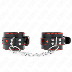 KINK - Polso Nero con Intarsio Cuore Rosso Regolabile 21-28 Cm X 5,5 Cm