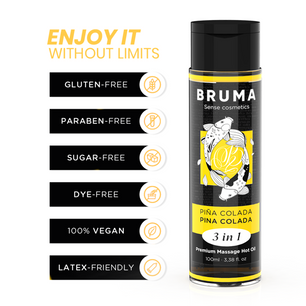 BRUMA - Olio da Massaggio Premium Effetto Calore Sapore Pina Colada 3 in 1 - 100 Ml