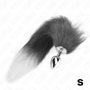 KINK - Plug Anale Taglia S 7 X 3 Cm con Coda Sintetica 40 Cm Grigio e Bianco