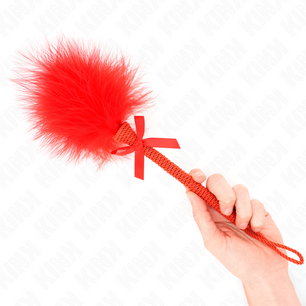 KINK - Bacchetta in Corda di Nylon con Piume Tickle e Fiocco Rosso 25 Cm