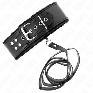 KINK - Collana con Guinzaglio 116 Cm con Borchie in Argento Modello 4 Nero Regolabile 40-48 Cm X 6 Cm