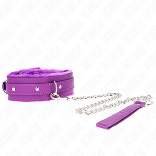 KINK - Collare con Guinzaglio 65 Cm con Restrizioni Viola 36-42 Cm X 5,5 Cm