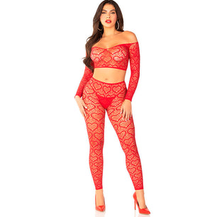 LEG AVENUE - Crop Top + Calze Rosso Taglia Unica