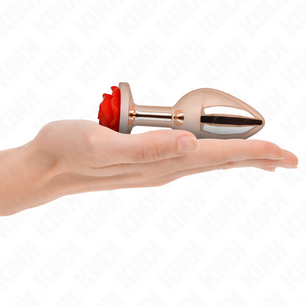 KINK - Plug Anale in Oro Rosa con Rosa Rossa L