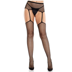 LEG AVENUE - Calze in Pizzo con Croce e Cintura Reggicalze Nere